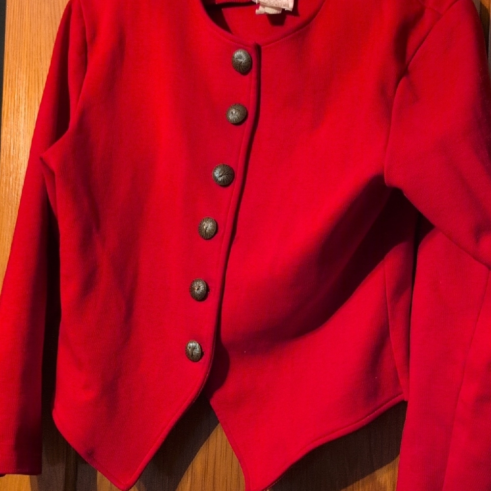 Vintage Chic Red Women's Blazer with Metallic Buttons
